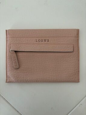 LOEWE Blush Pink Textured Leather Card Sleeve with Zip Pocket